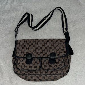 Gucci Tan and Black Monogram Shoulder Bag